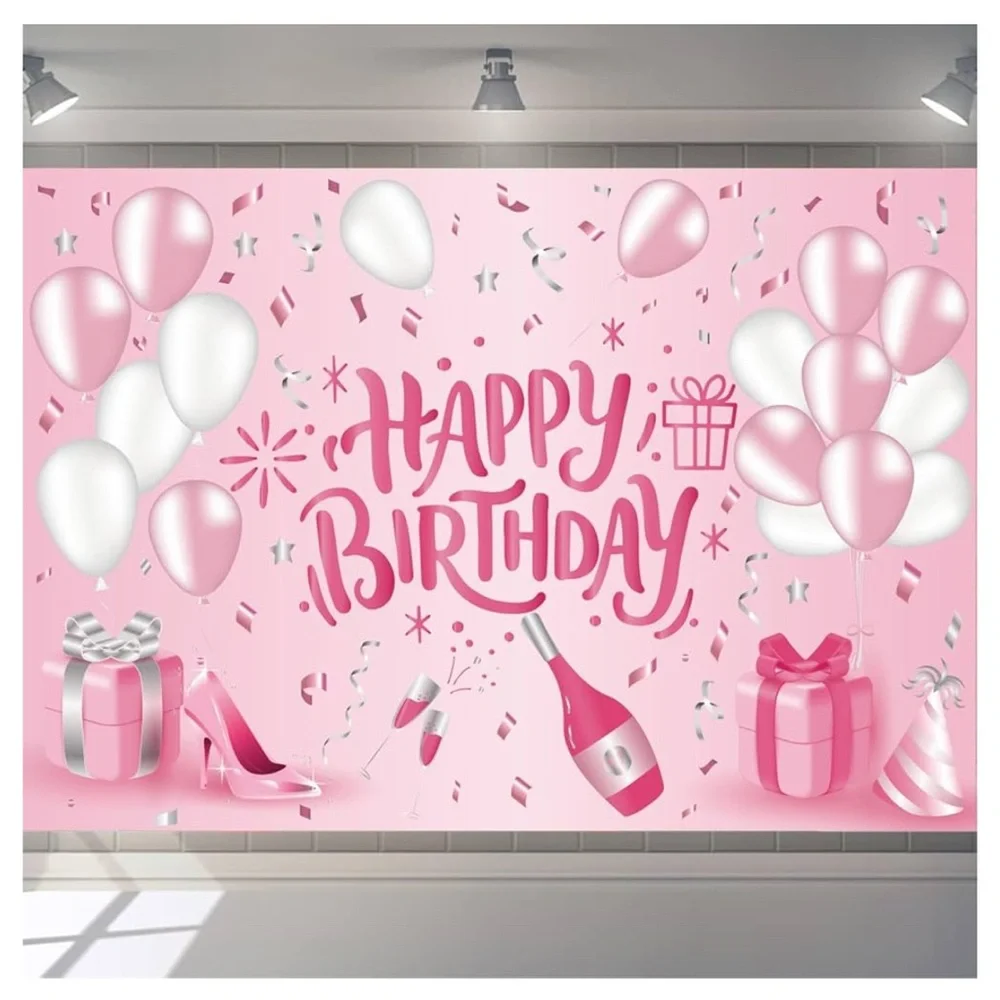 Pink and Silver Balloon Birthday Backdrop, 3 x 5, for Lady Girls Women Princess
